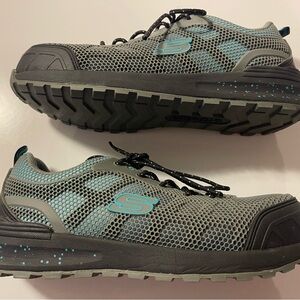 Skechers Bulkin Lyndale Gray Mesh Industrial Workshoe Gray with Blue Highlights